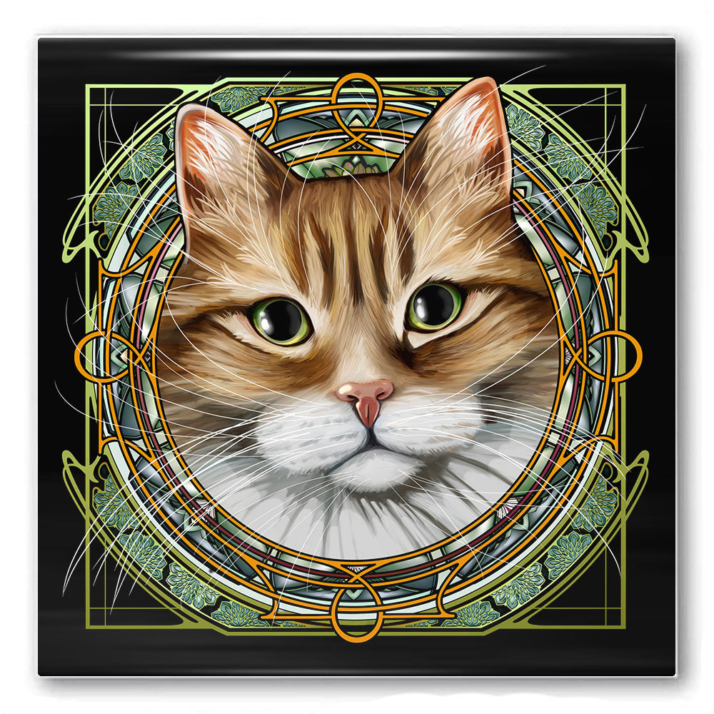Tabby Tuxedo Brown Dragoneyes - Rose Window Ceramic Coaster