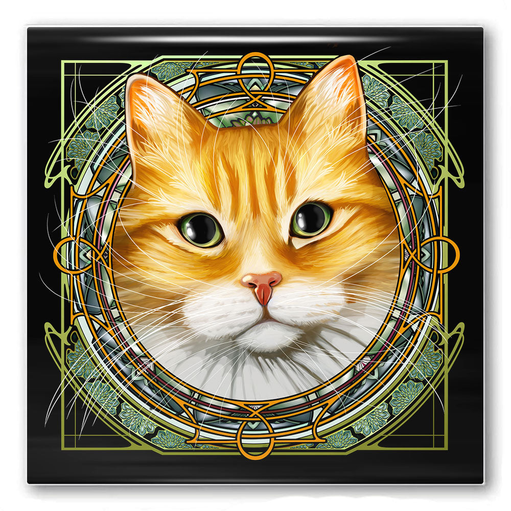 Tabby Tuxedo Orange Dragoneyes - Rose Window Ceramic Coaster