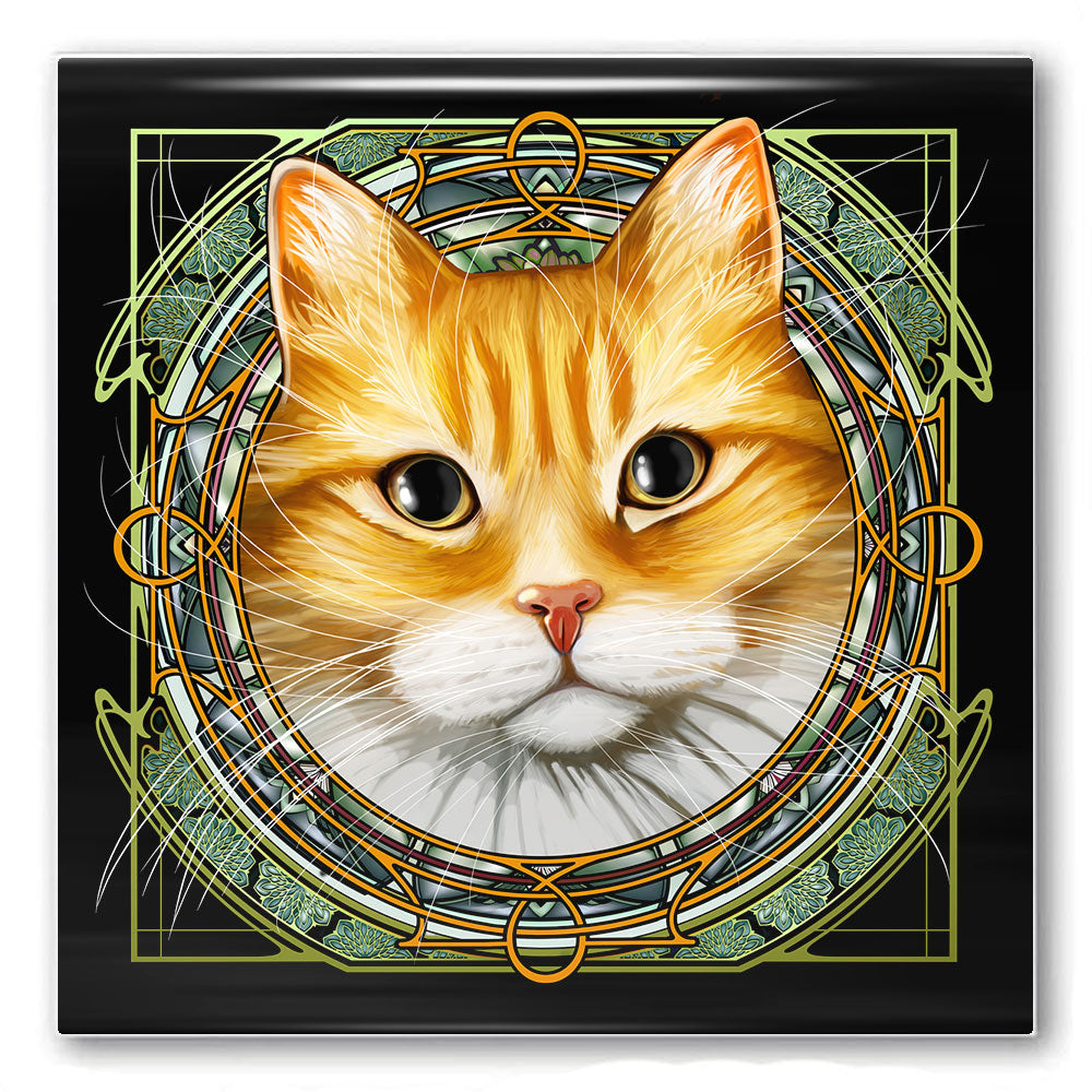 Tabby Tuxedo Orange Dragoneyes - Rose Window Ceramic Coaster
