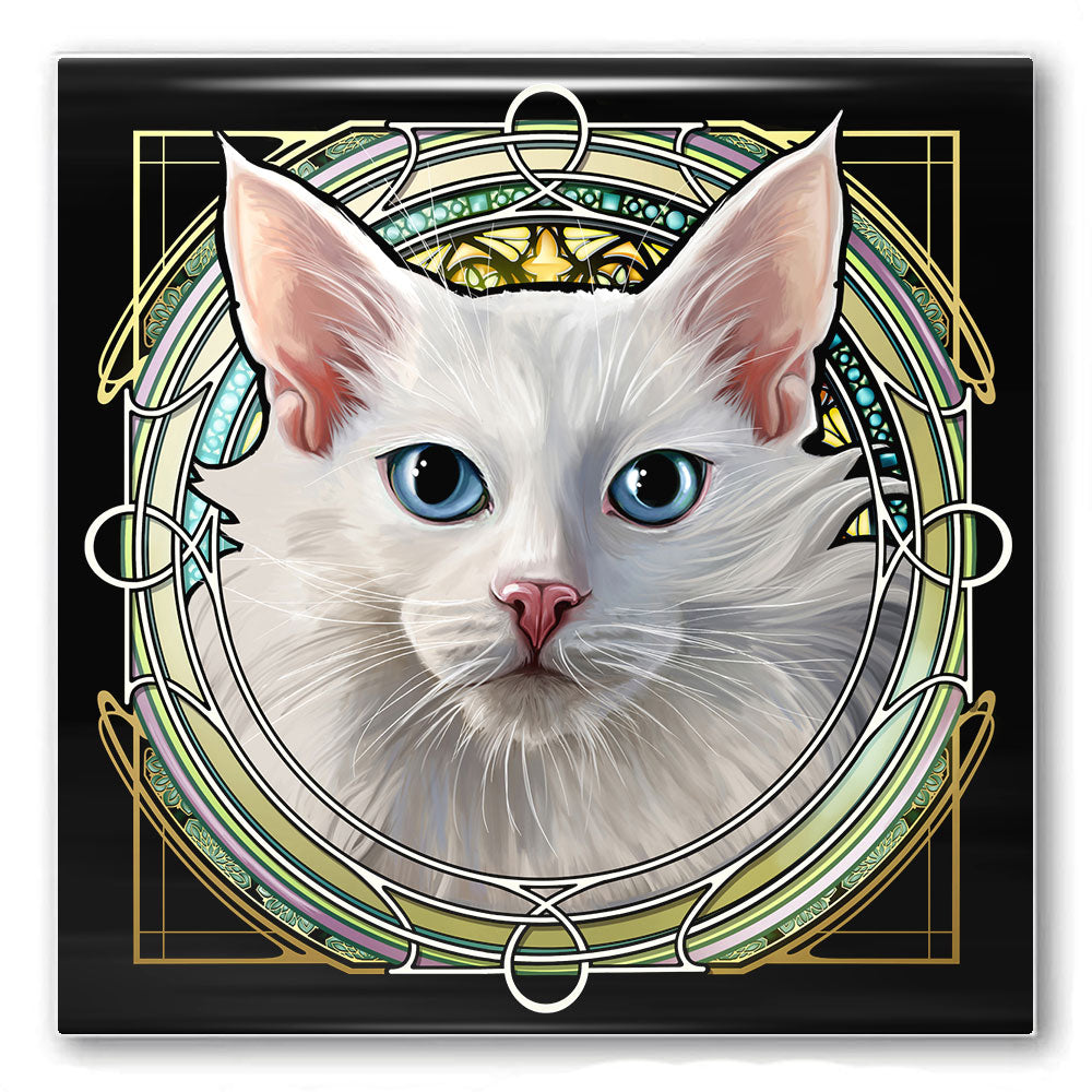 White Longhair - Rose Window Ceramic Coaster