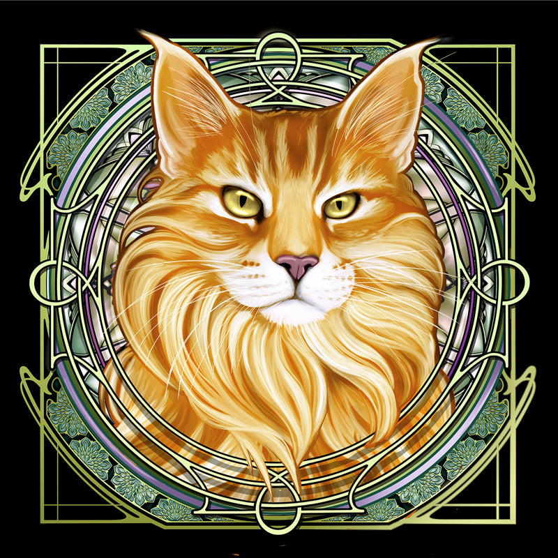 Orange Maine Coon Tabby - Rose Window Print