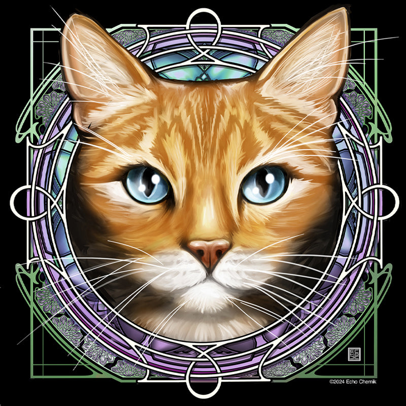 Orange Ginger Tabby with White Mouth - Rose Window Print