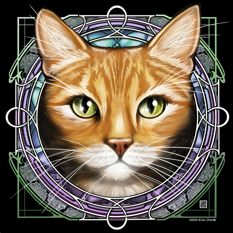 Orange Ginger Tabby with White Mouth - Rose Window Print