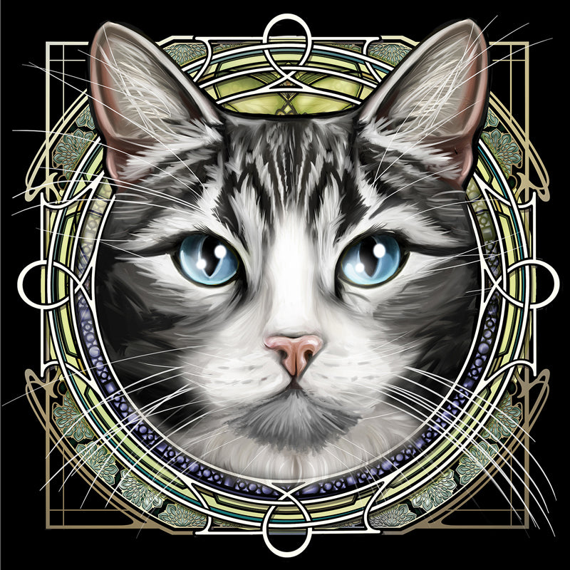 Gray Tabby with Gray Chin - Rose Window Print