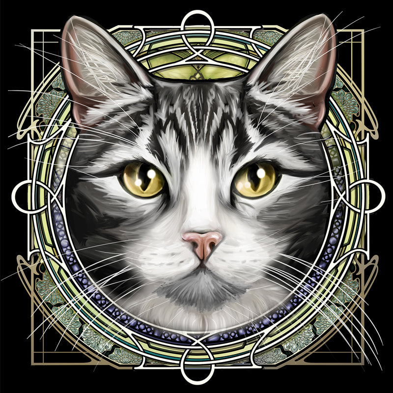 Gray Tabby with Gray Chin - Rose Window Print