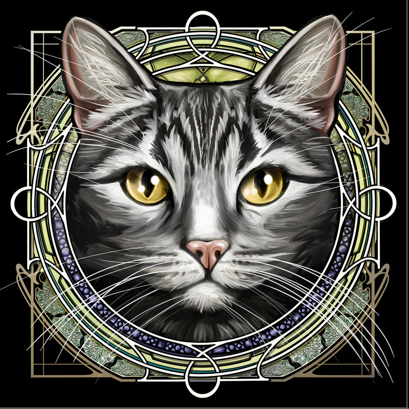 Gray Dark Tabby - Rose Window Print
