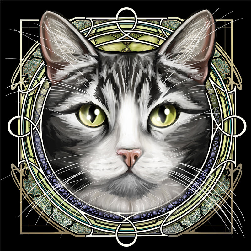 Gray Tabby with Gray Chin - Rose Window Print