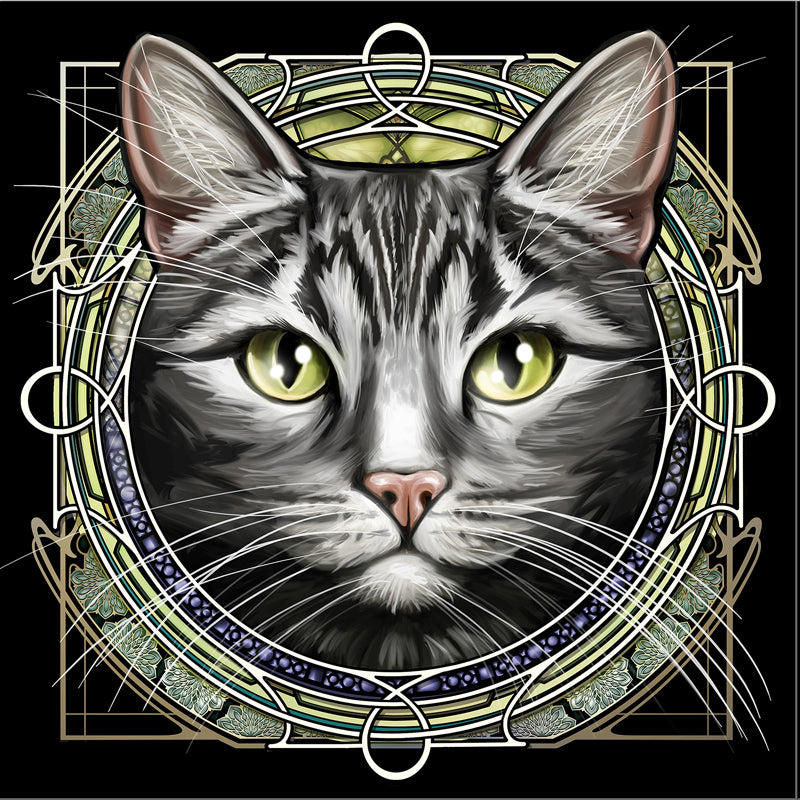 Gray Dark Tabby - Rose Window Print
