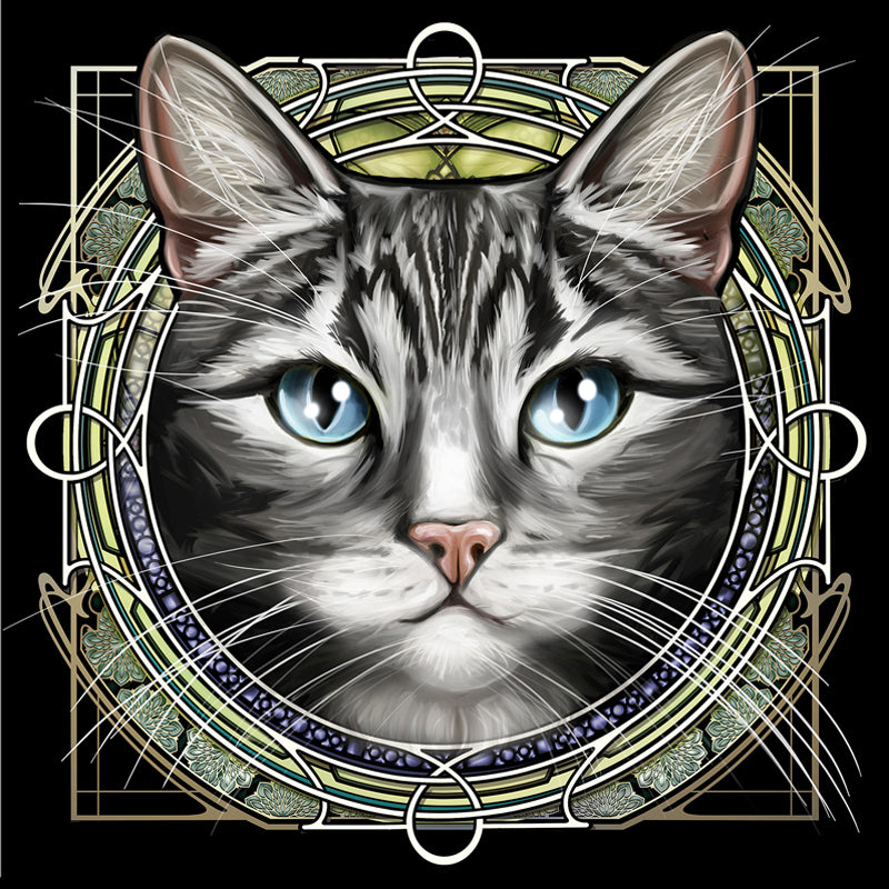 Gray Tabby with White Mouth - Rose Window Print