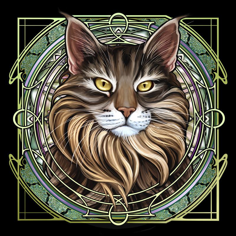 Brown Maine Coon Tabby - Rose Window Print