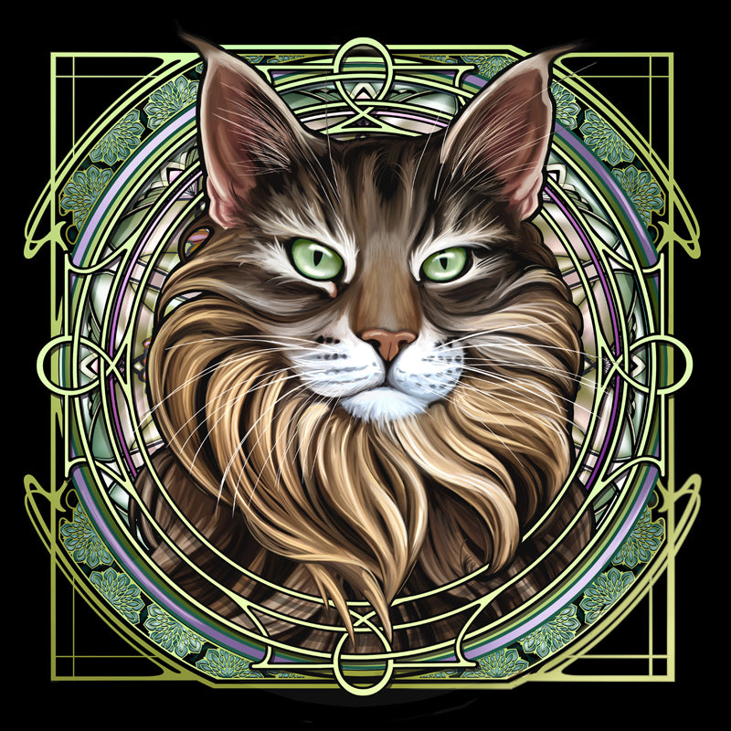 Brown Maine Coon Tabby - Rose Window Print