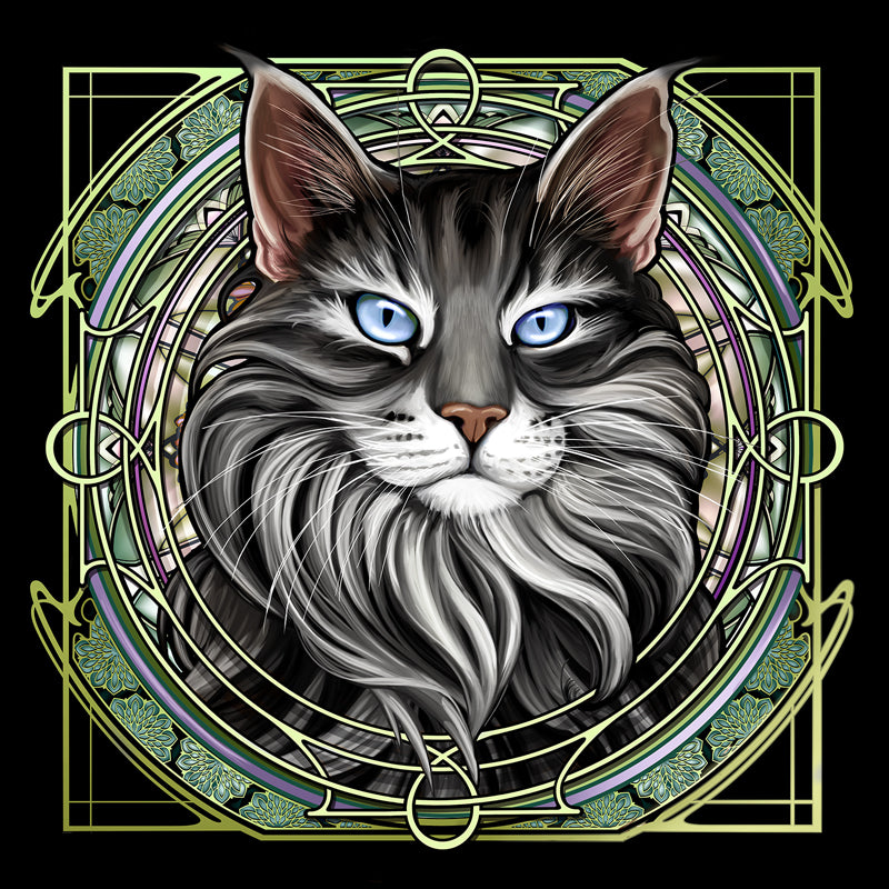 Gray Maine Coon Tabby - Rose Window Print