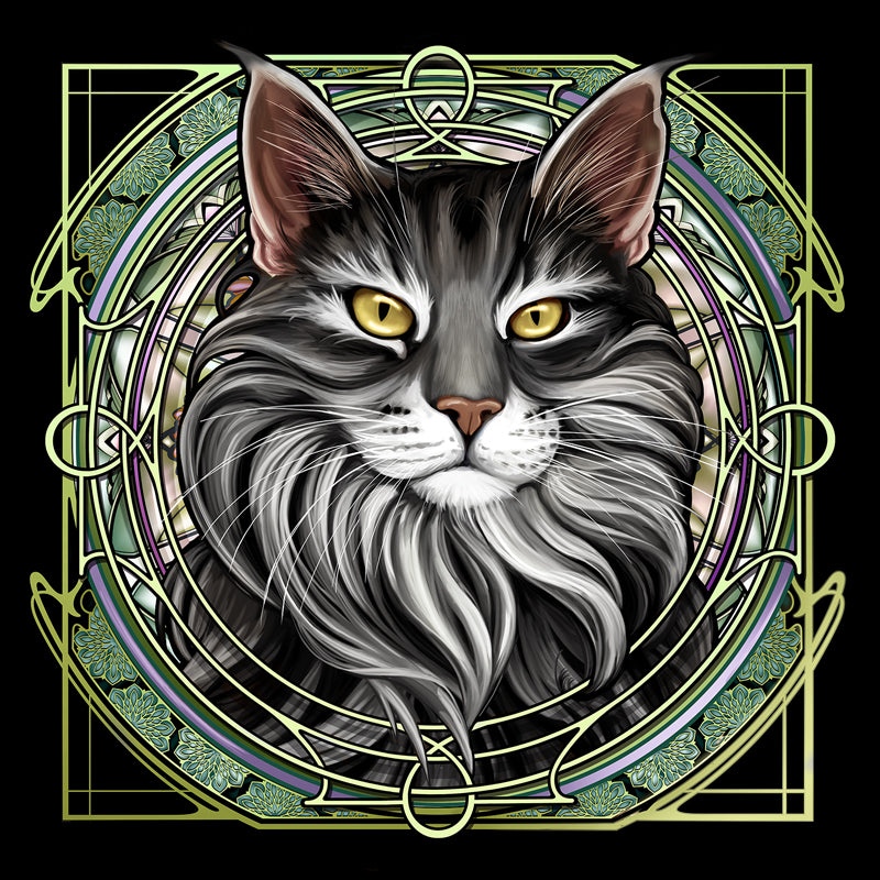 Gray Maine Coon Tabby - Rose Window Print