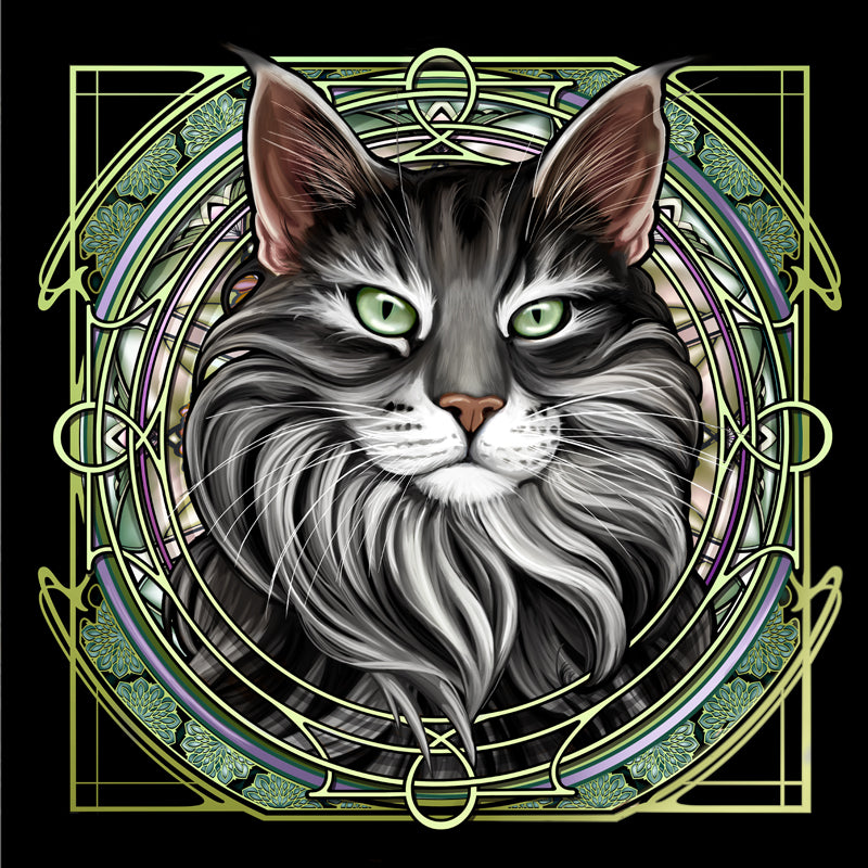 Gray Maine Coon Tabby - Rose Window Print