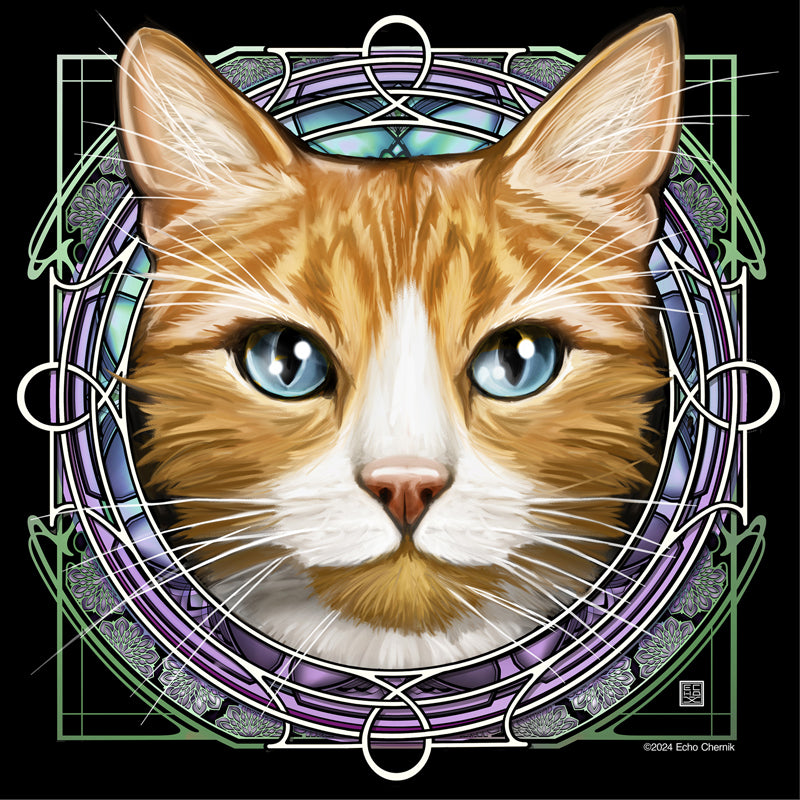 Orange Ginger Tabby with Orange Chin - Rose Window Print