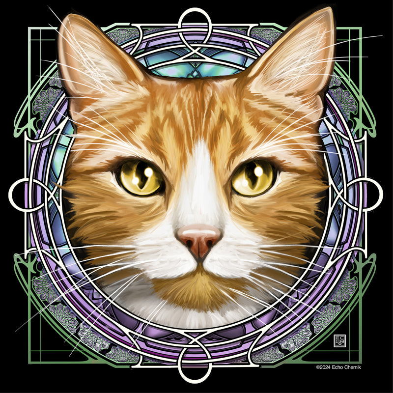 Orange Ginger Tabby with Orange Chin - Rose Window Print