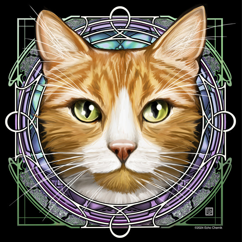 Orange Ginger Tabby with Orange Chin - Rose Window Print