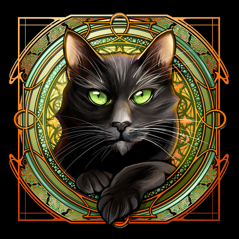 Black Cat - Harvest Rose Window Print