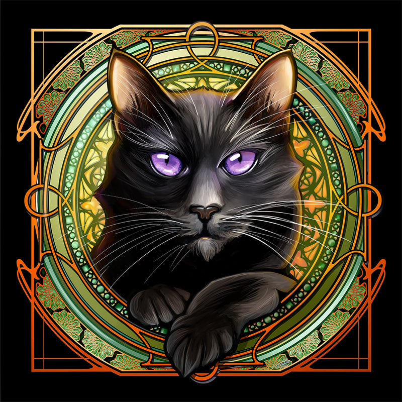 Black Cat - Harvest Rose Window Print