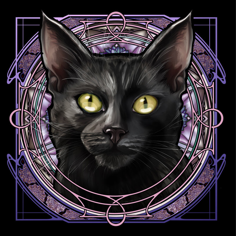 Black Kitten - Purple Rose Window Print