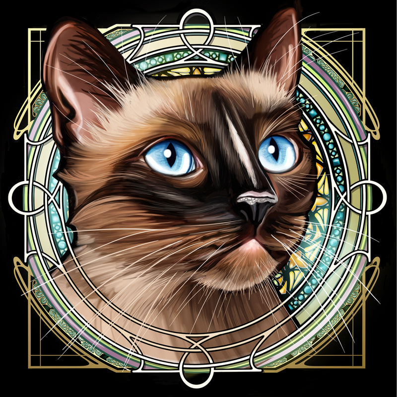 Brown Siamese White Striped Nose - Rose Window Print