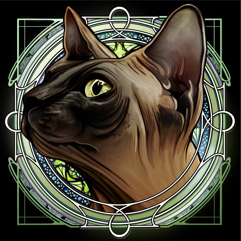 Black Face Brown Sphynx Hairless - Rose Window Print