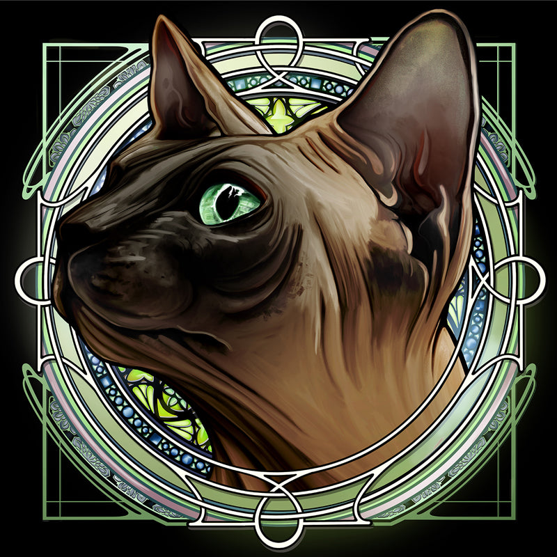 Black Face Brown Sphynx Hairless - Rose Window Print
