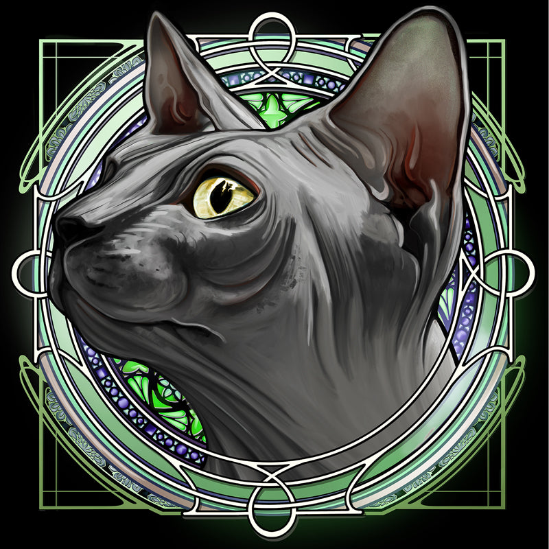 Gray Sphynx Hairless - Rose Window Print
