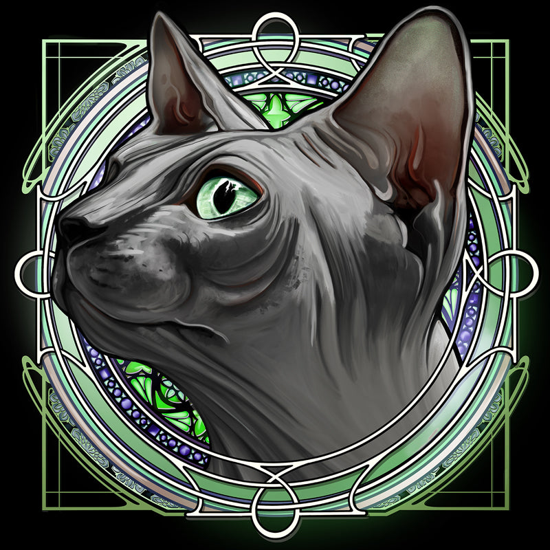 Gray Sphynx Hairless - Rose Window Print