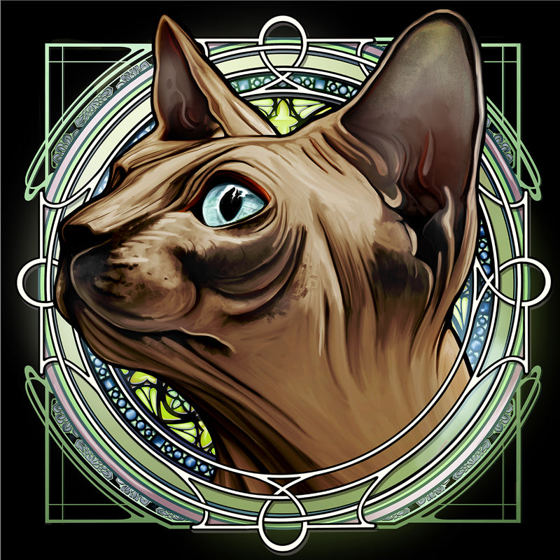 Brown Sphynx Hairless - Rose Window Print