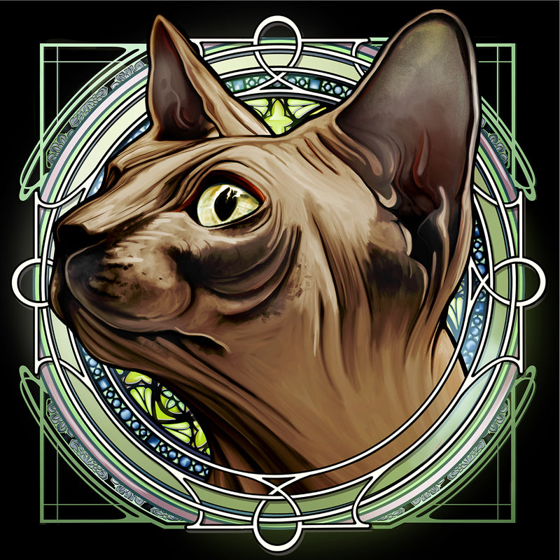 Brown Sphynx Hairless - Rose Window Print