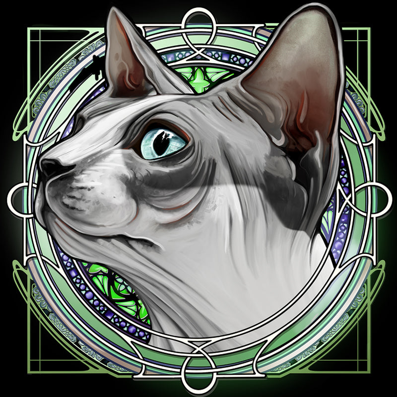 White and Gray Sphynx Hairless - Rose Window Print