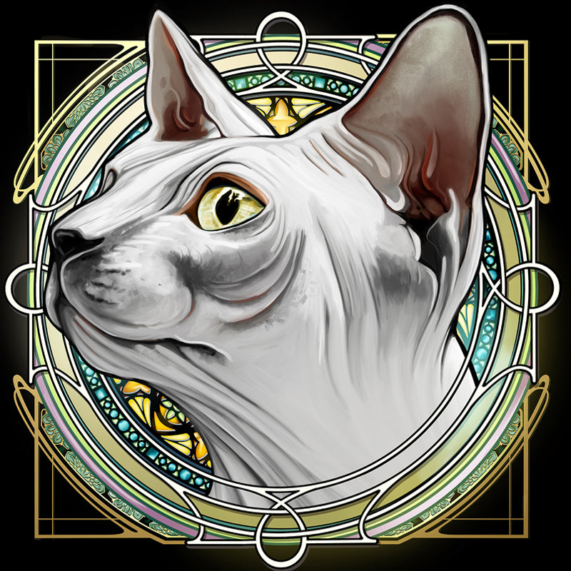 White Sphynx Hairless - Rose Window Print