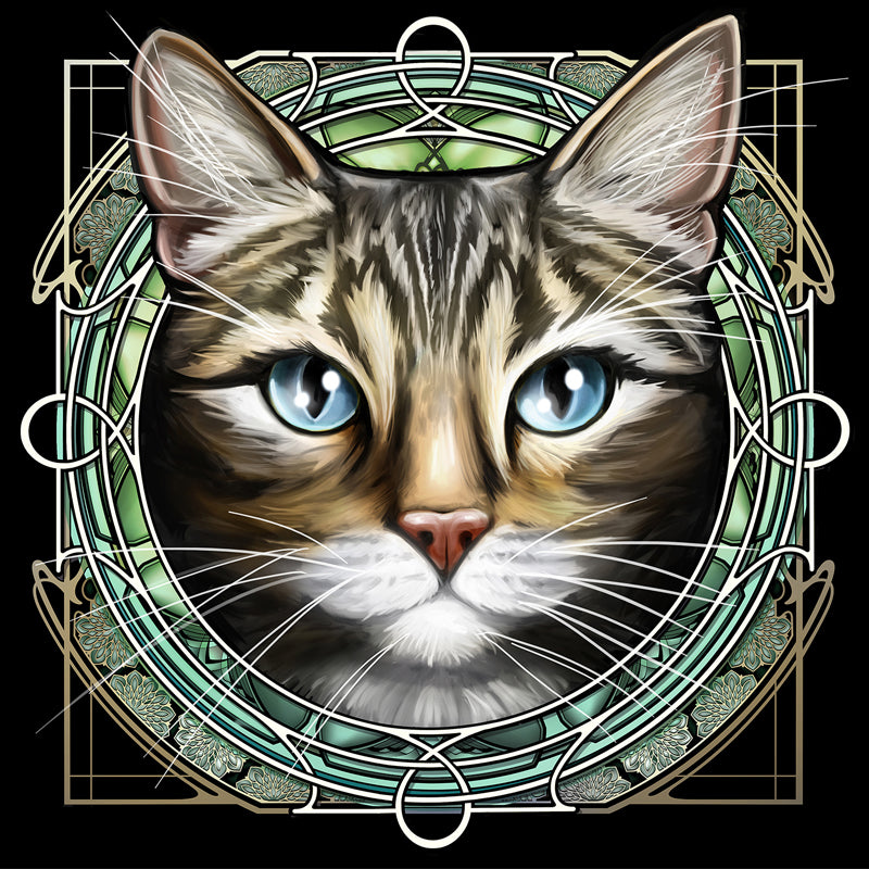 Tan Tabby with White Mouth - Rose Window Print