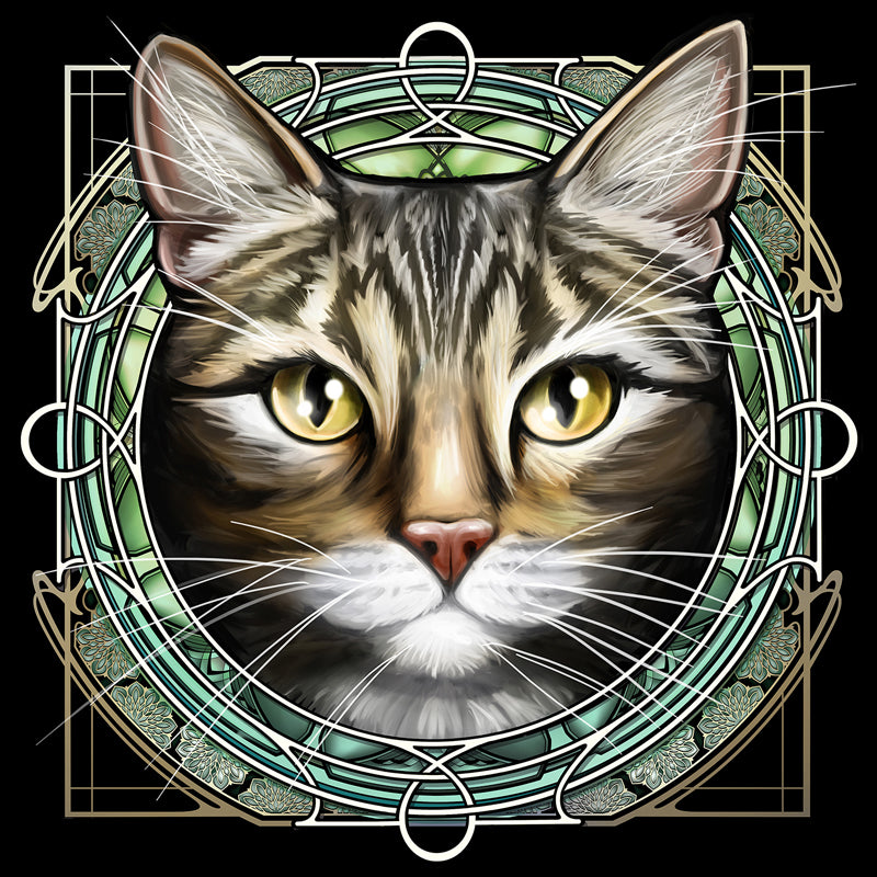 Tan Tabby with White Mouth - Rose Window Print