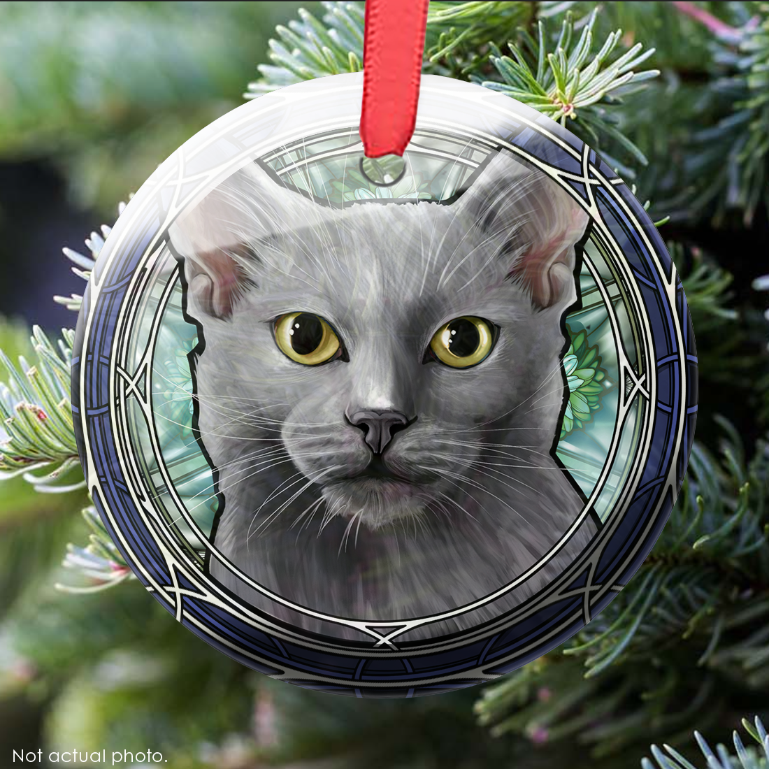 Gray Shorthair Glass Ornament