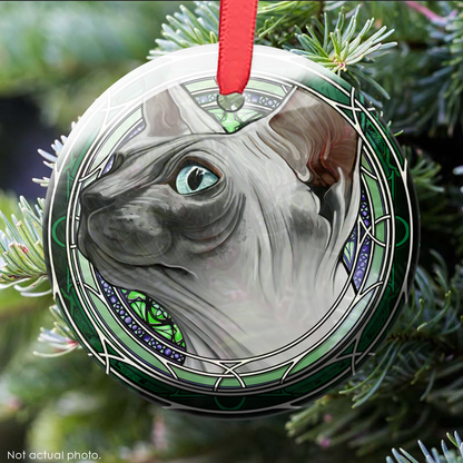 Sphynx White Seal Glass Ornament