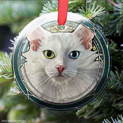 White Longhair Heterochromia Glass Ornament