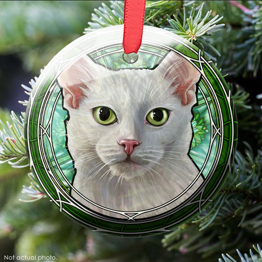 White Shorthair Glass Ornament