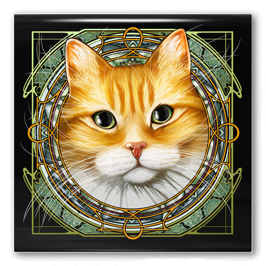 Tabby Tuxedo Orange Dragoneyes - Rose Window Ceramic Coaster