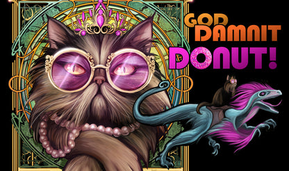 Goddamnit Donut! Playmat Fuzzy Texture PLUS Pin PLUS Medium Print PLUS Sticker
