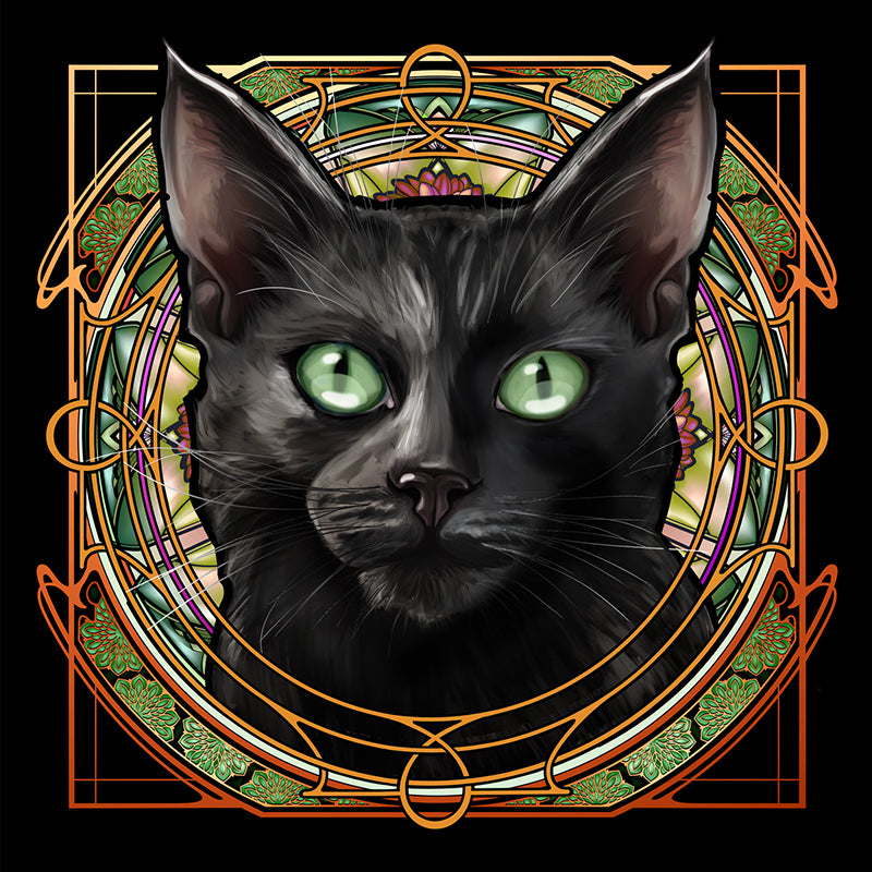 Black Kitten - Harvest Rose Window Print