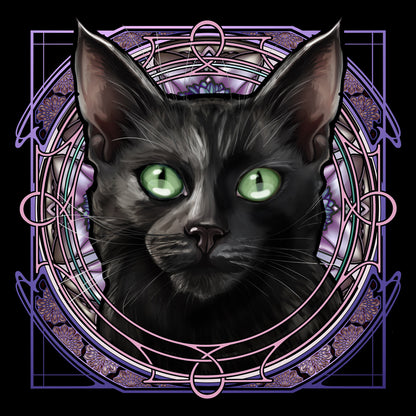 Black Kitten - Purple Rose Window Print